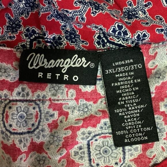 Wrangler Retro Red V Neck Short Sleeve Elastic Waist Blouson Mini Dress Size 3XL - Picture 3 of 3